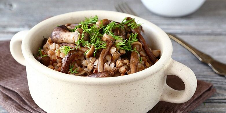 Buckwheat porridge with mushrooms for lunch in the healthiest nutrition menu